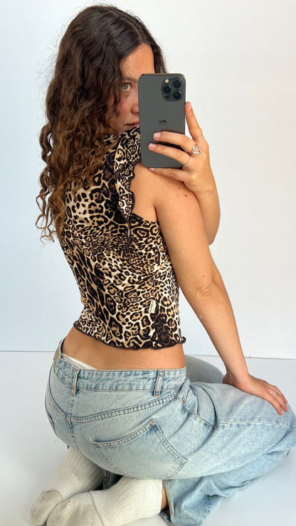 00s brown leopard baby tee- size S