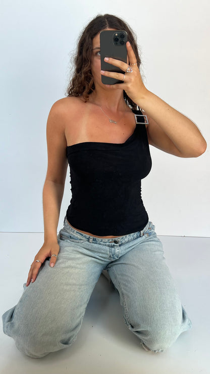 00s black one shoulder cami- size M