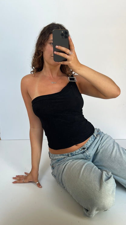 00s black one shoulder cami- size M