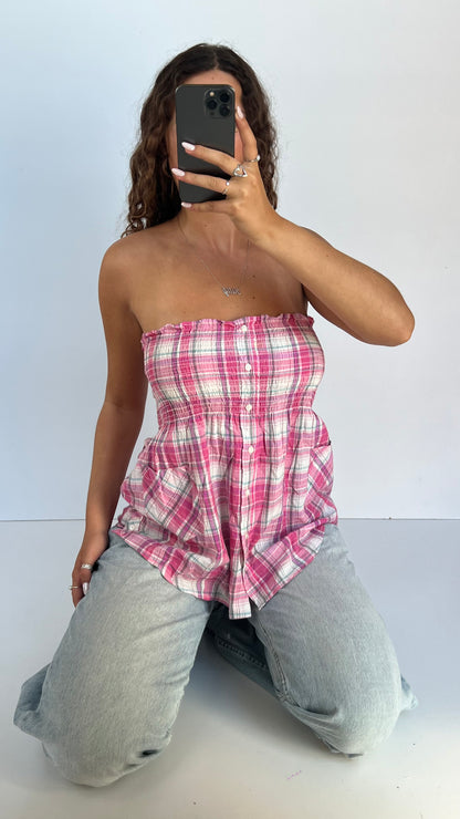 00s pink plaid babydoll top- size S/M