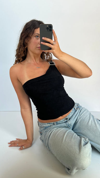 00s black one shoulder cami- size M