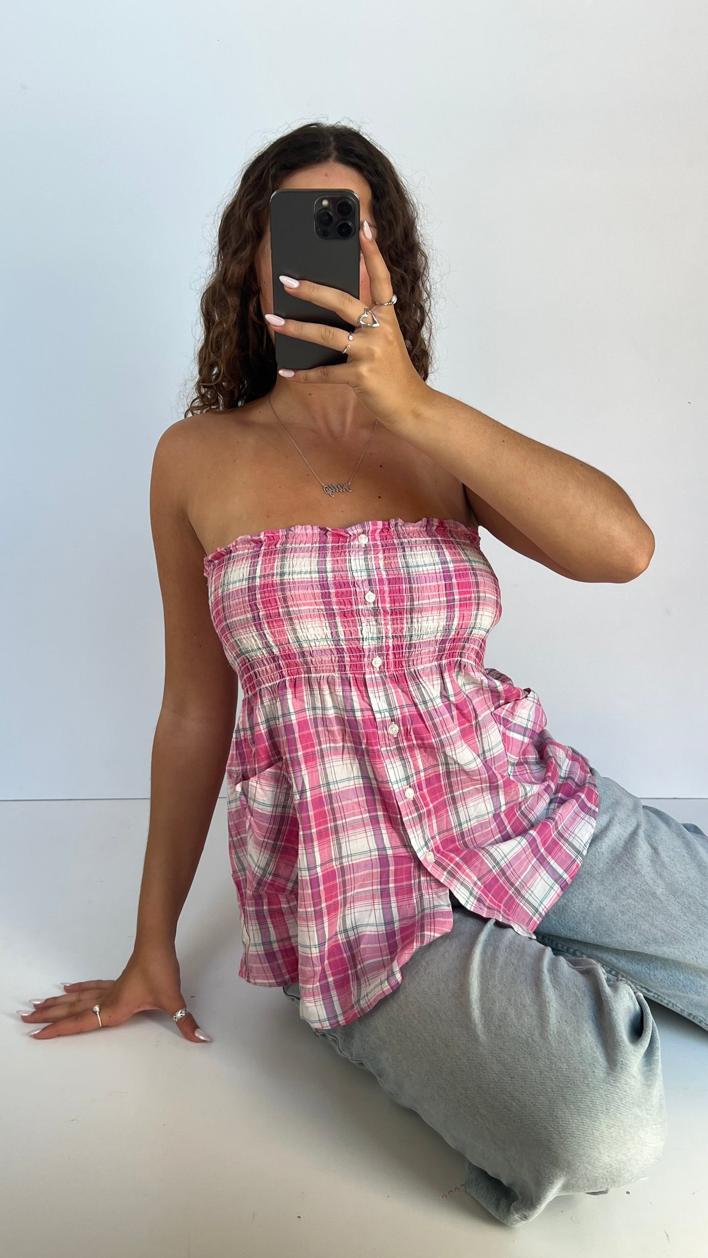 00s pink plaid babydoll top- size S/M