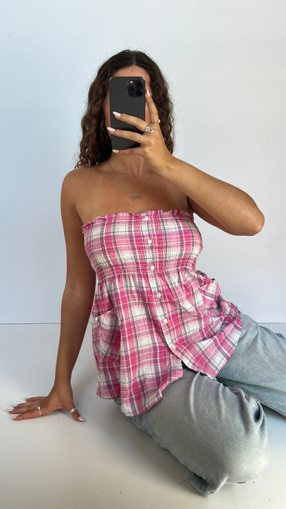 00s pink plaid babydoll top- size S/M
