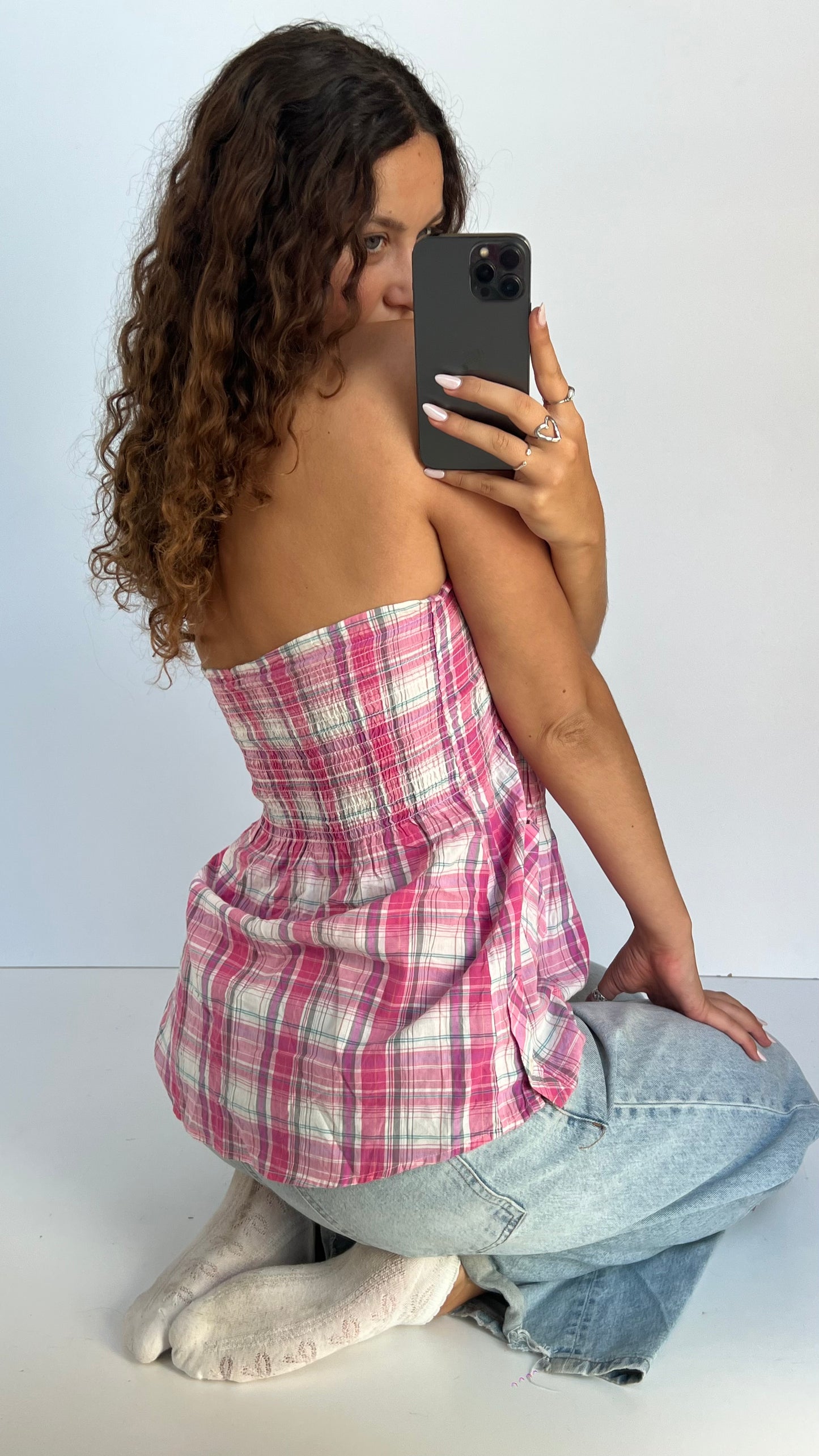 00s pink plaid babydoll top- size S/M