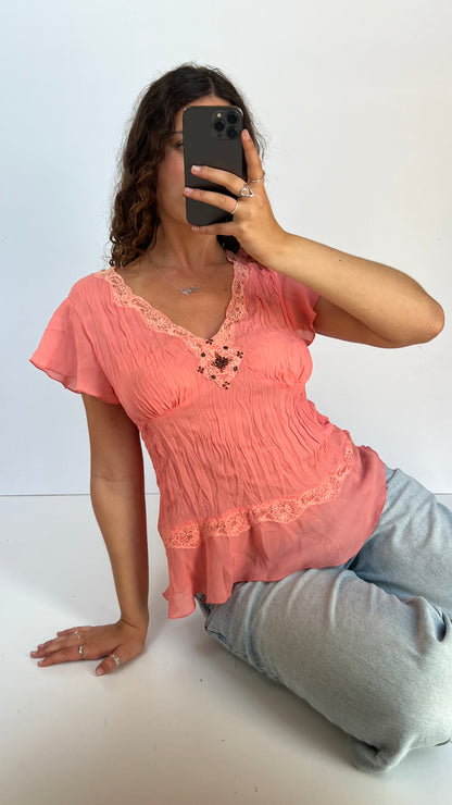 00s pink mesh babydoll top- size L