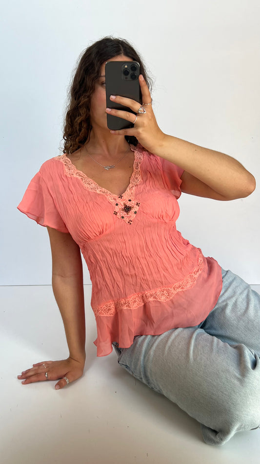 00s pink mesh babydoll top- size L