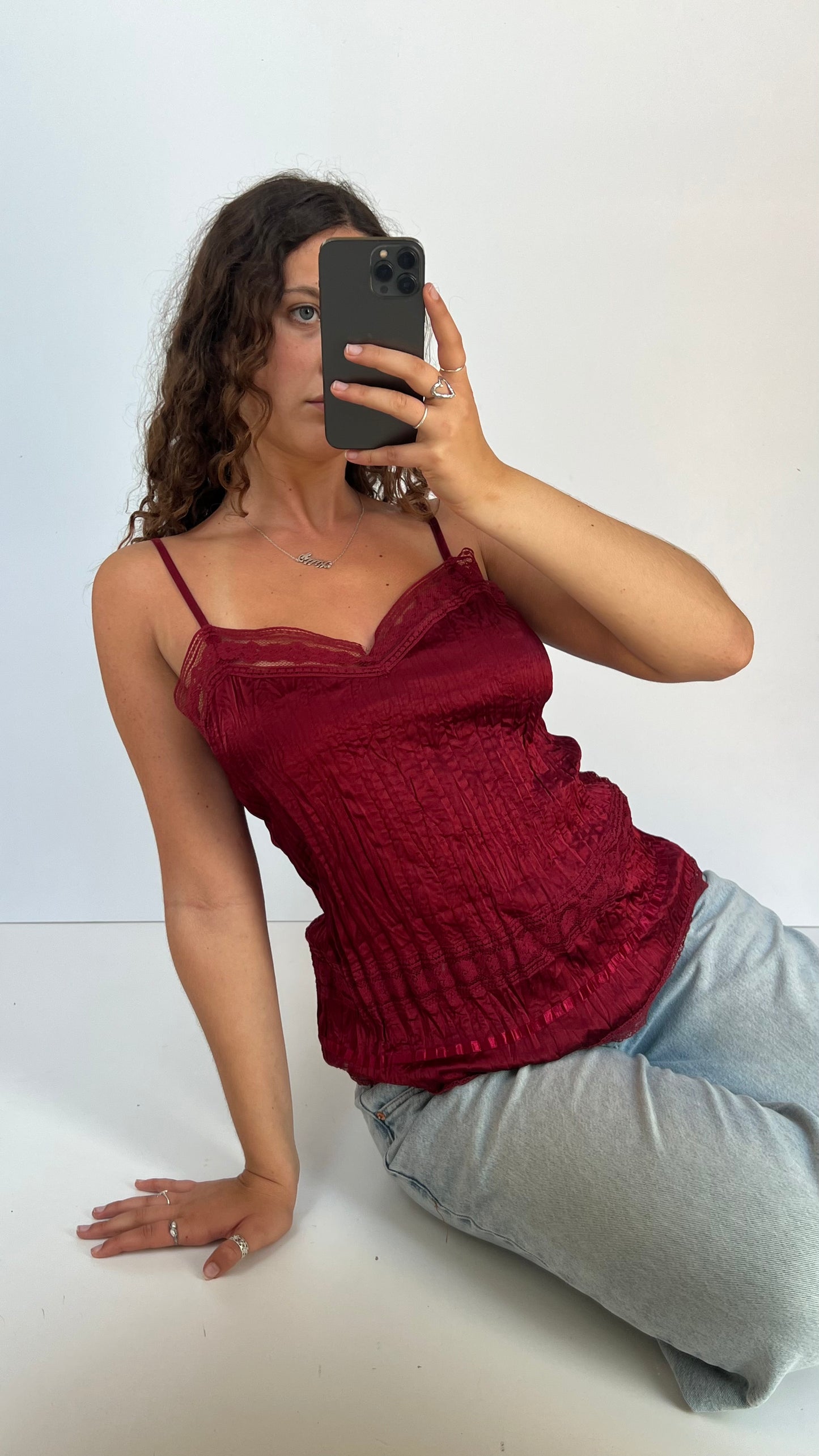 00s red satin lace cami- size M