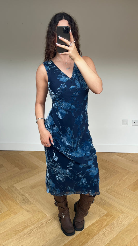 00s blue velvet mesh maxi dress- size M