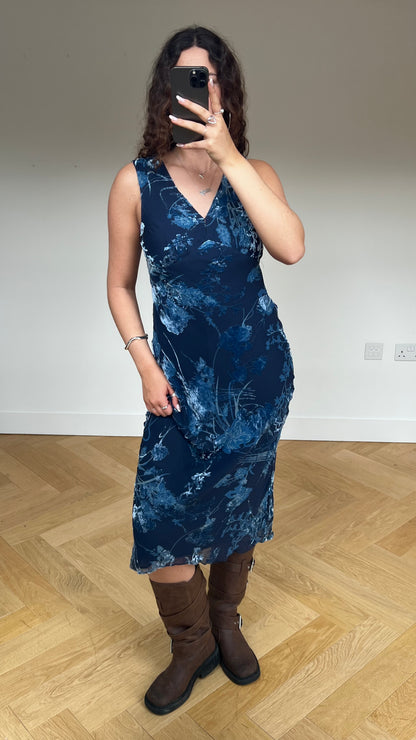 00s blue velvet mesh maxi dress- size M