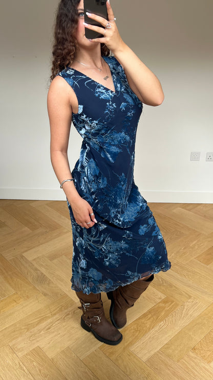 00s blue velvet mesh maxi dress- size M