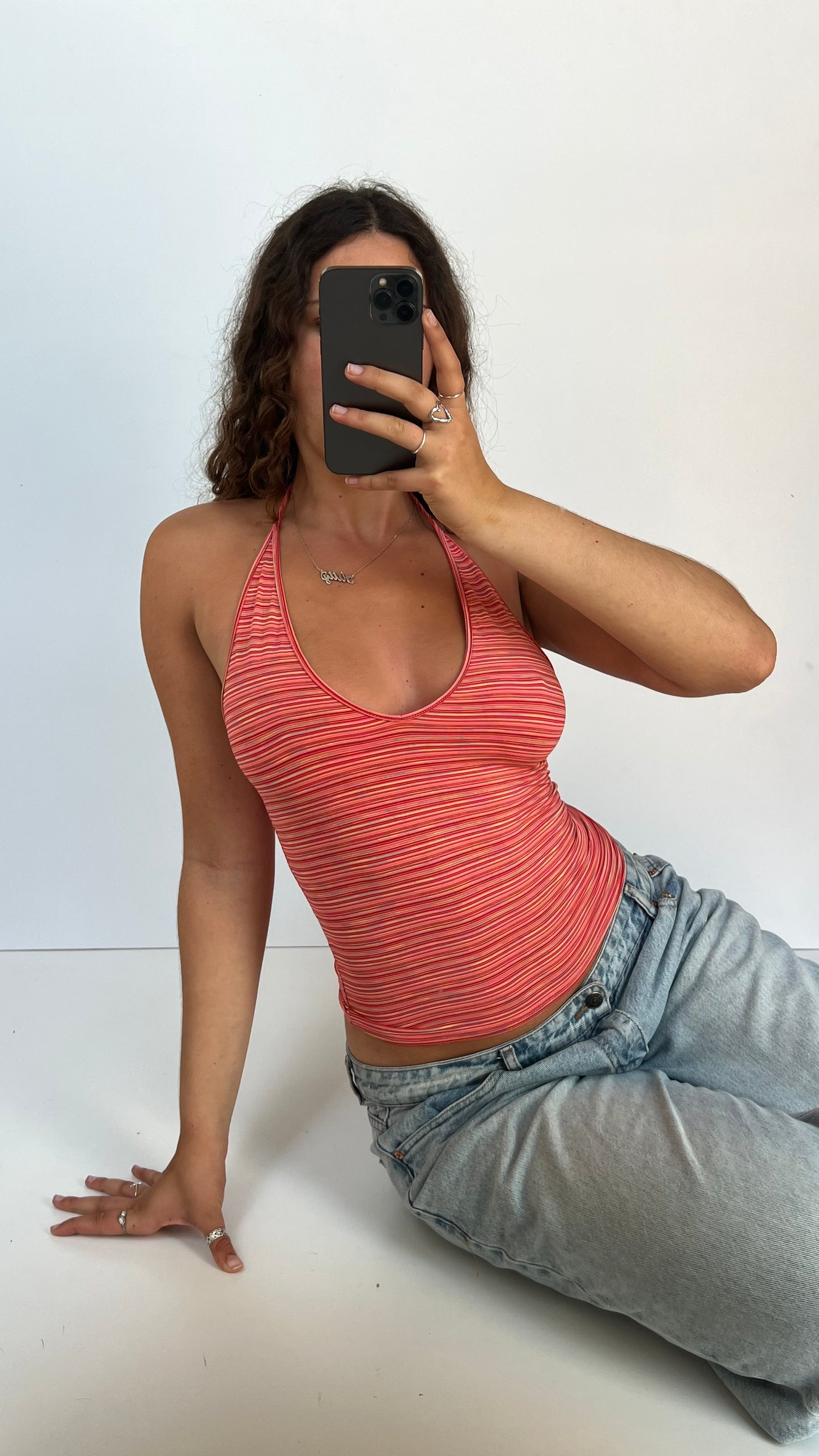 00s orange stripe halter cami- size S/M