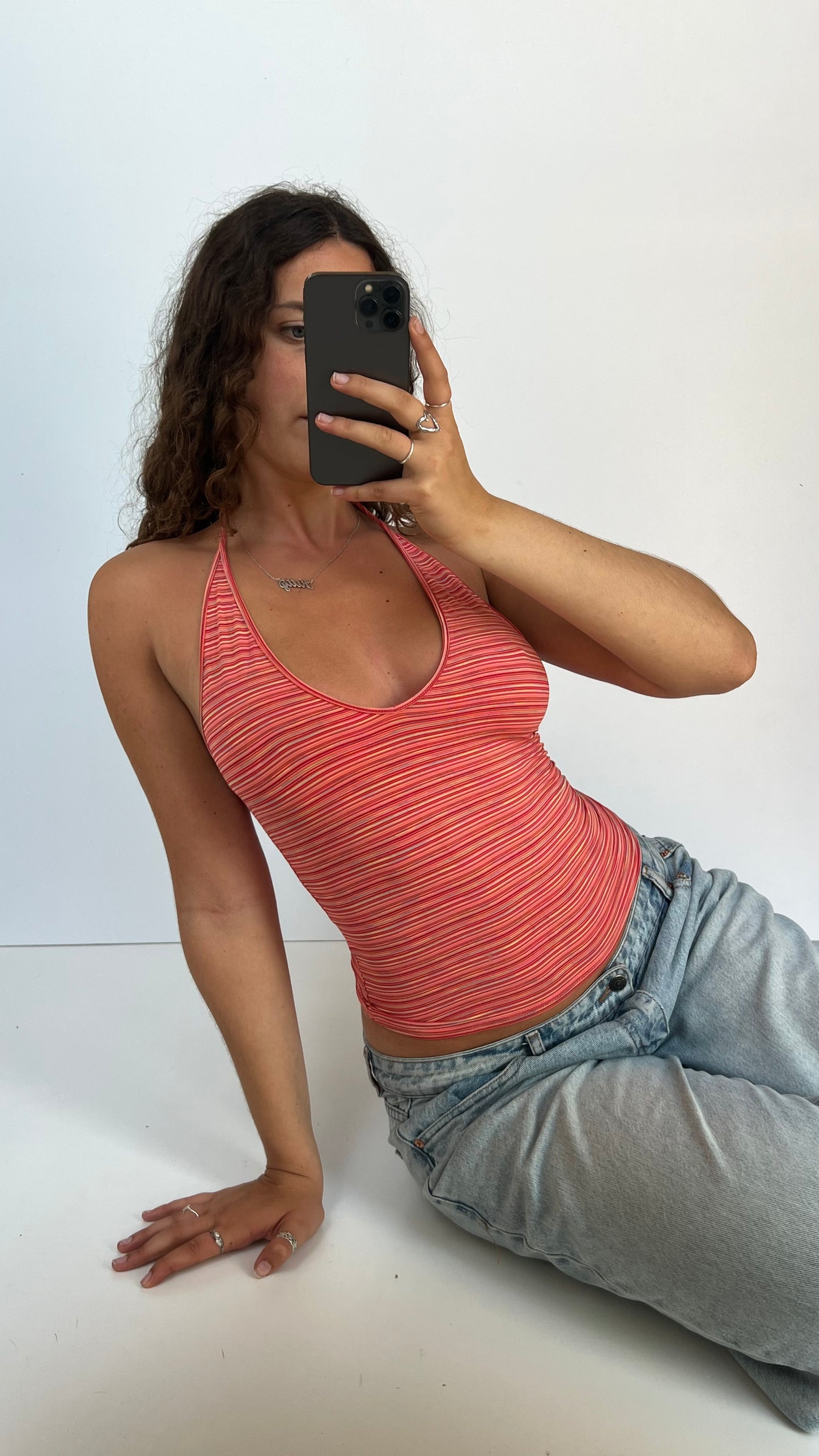 00s orange stripe halter cami- size S/M