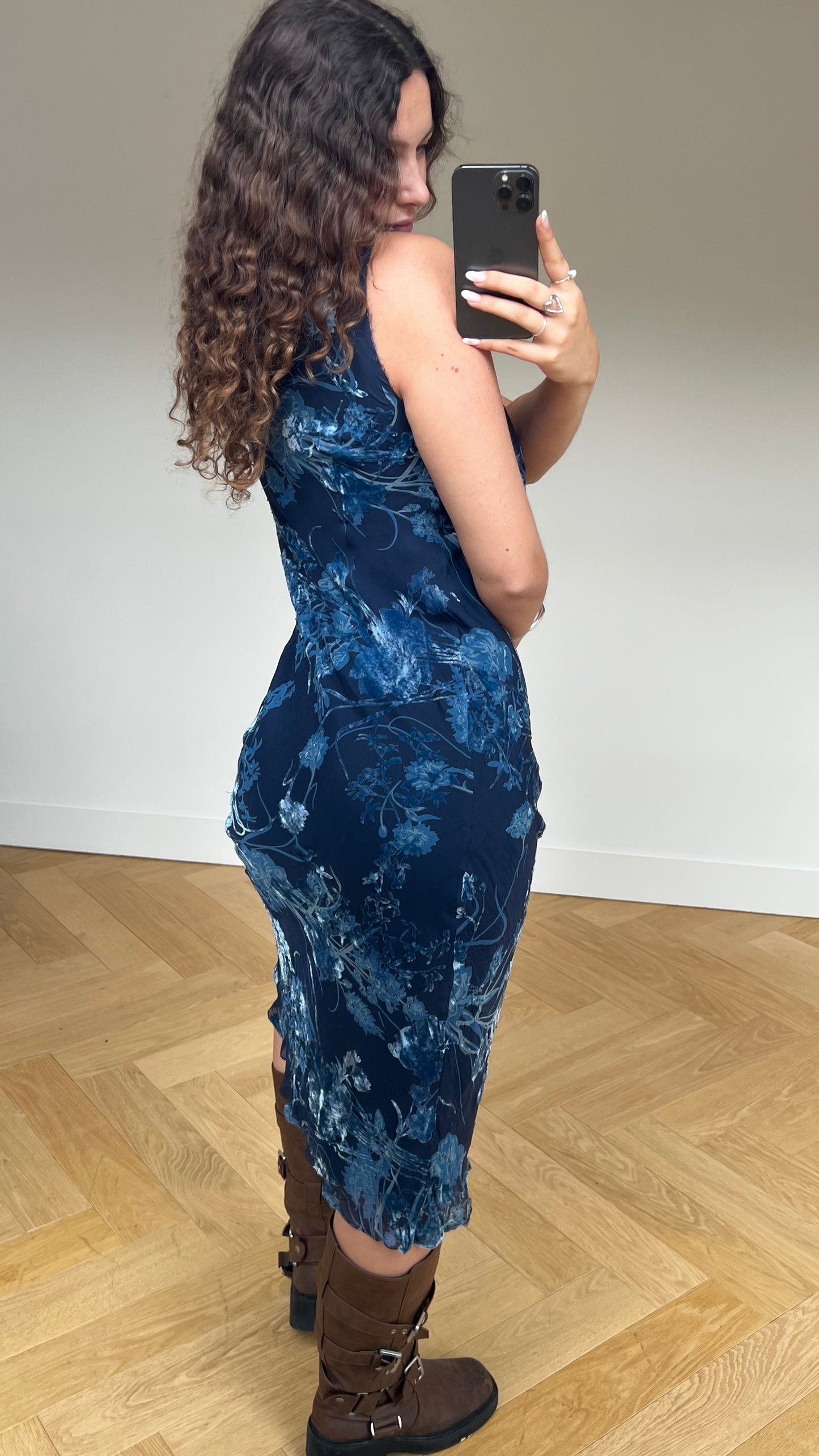 00s blue velvet mesh maxi dress- size M