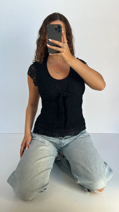 00s black lace babydoll top- size M