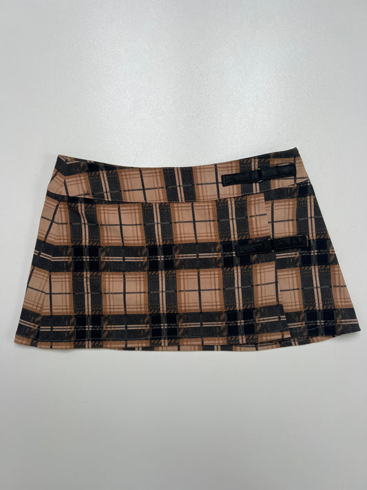00s brown plaid micro mini skirt- size XS