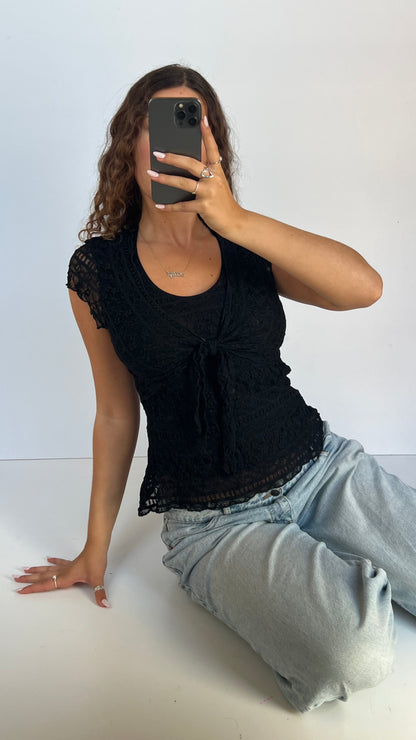 00s black lace babydoll top- size M