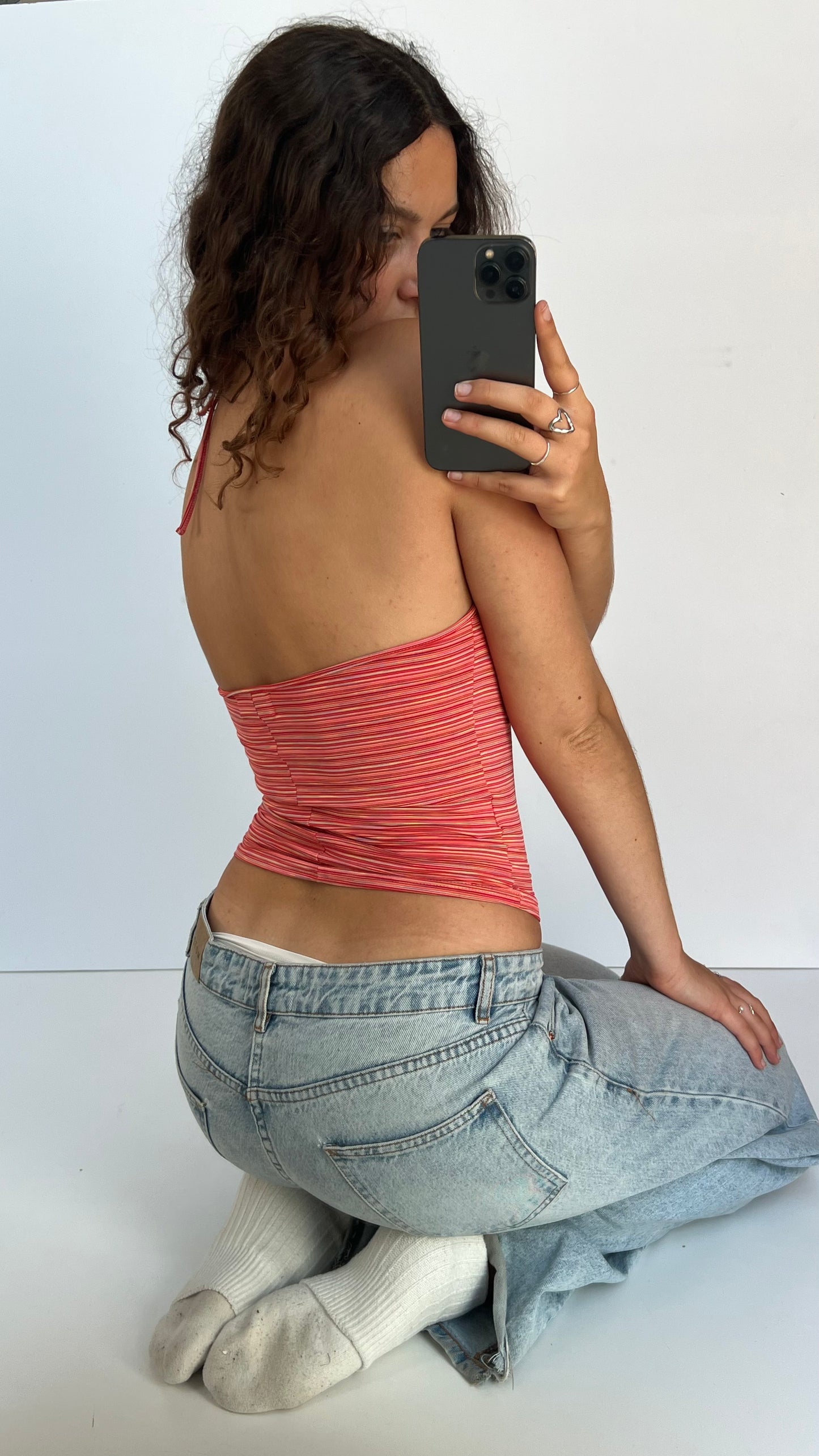 00s orange stripe halter cami- size S/M
