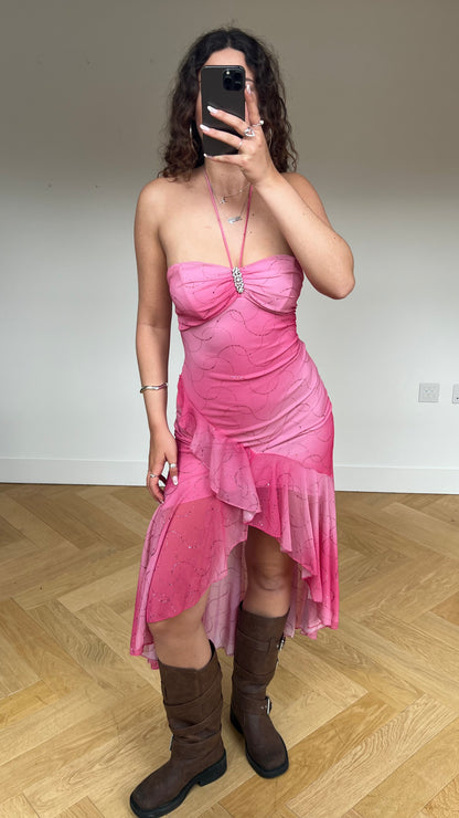00s pink mesh maxi dress- size S/M