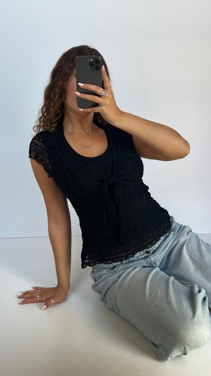 00s black lace babydoll top- size M