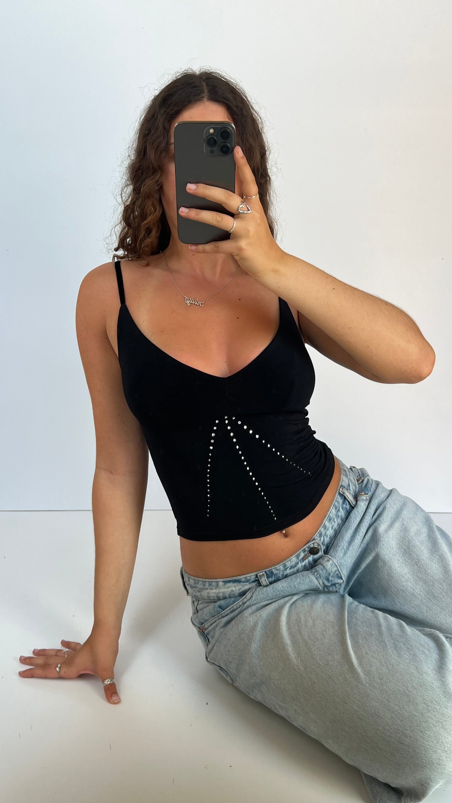 00s black diamanté cami- size S
