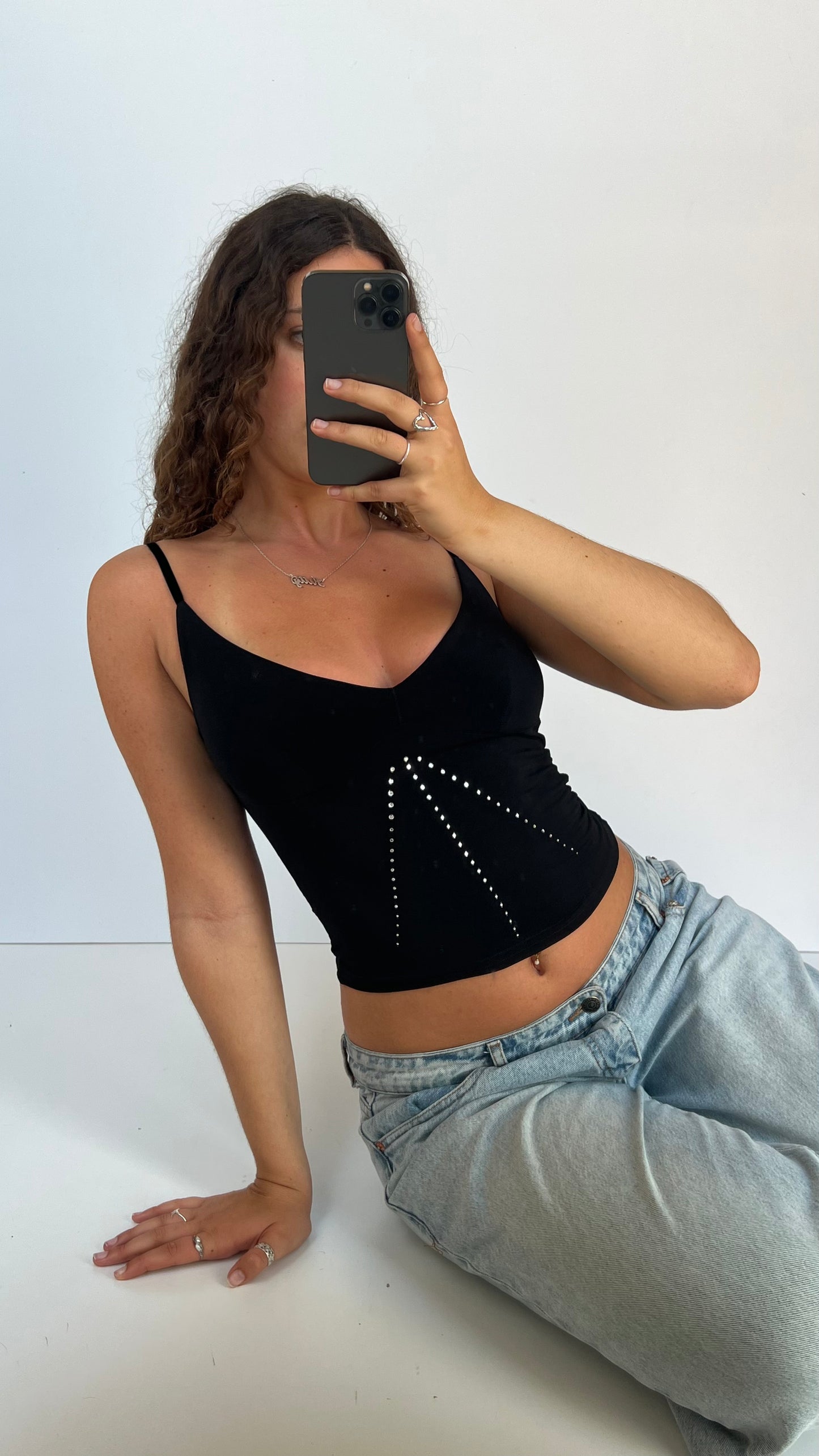00s black diamanté cami- size S