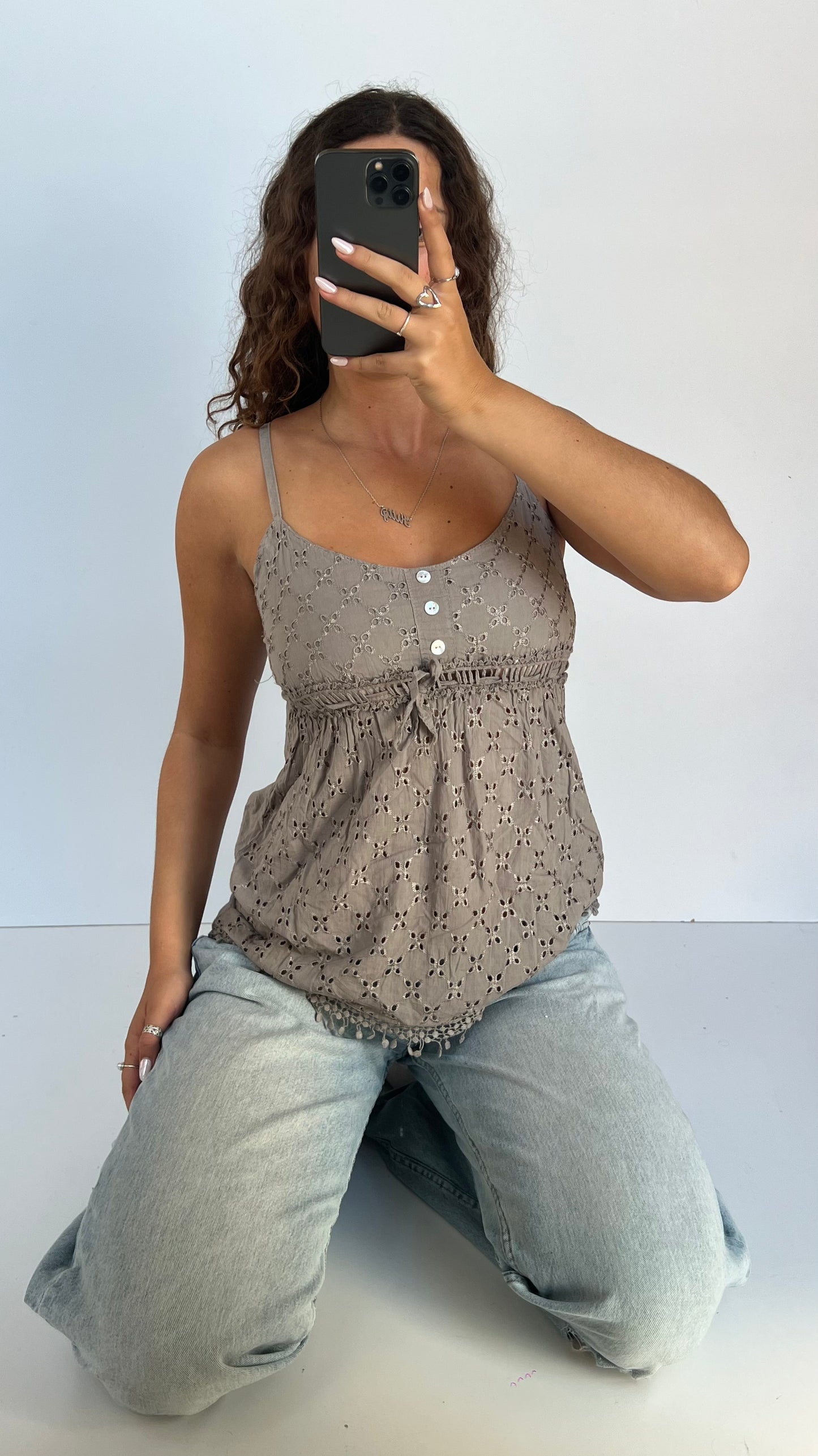 00s brown embroidered babydoll cami- size S
