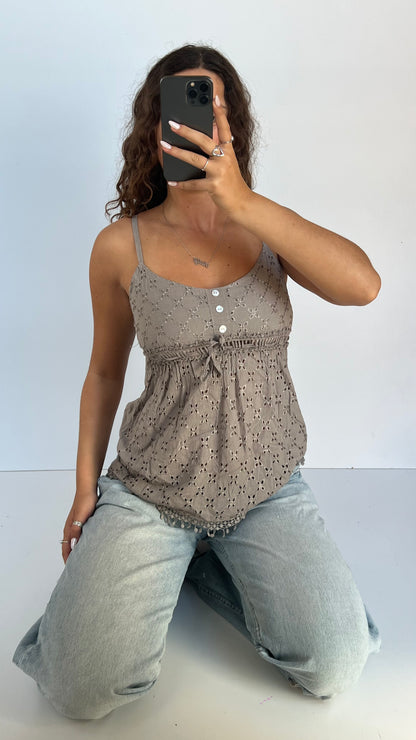 00s brown embroidered babydoll cami- size S