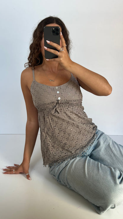00s brown embroidered babydoll cami- size S