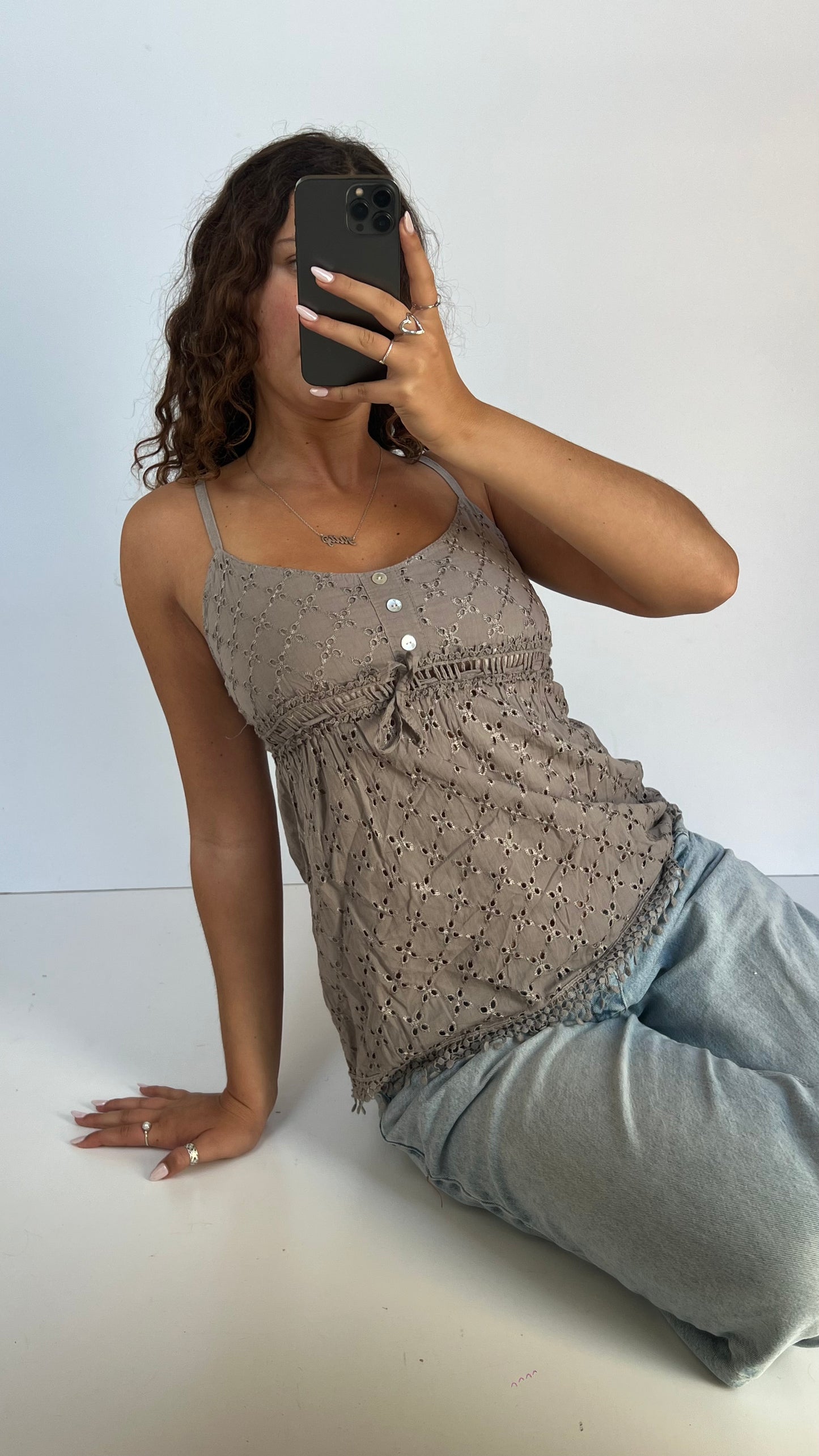 00s brown embroidered babydoll cami- size S