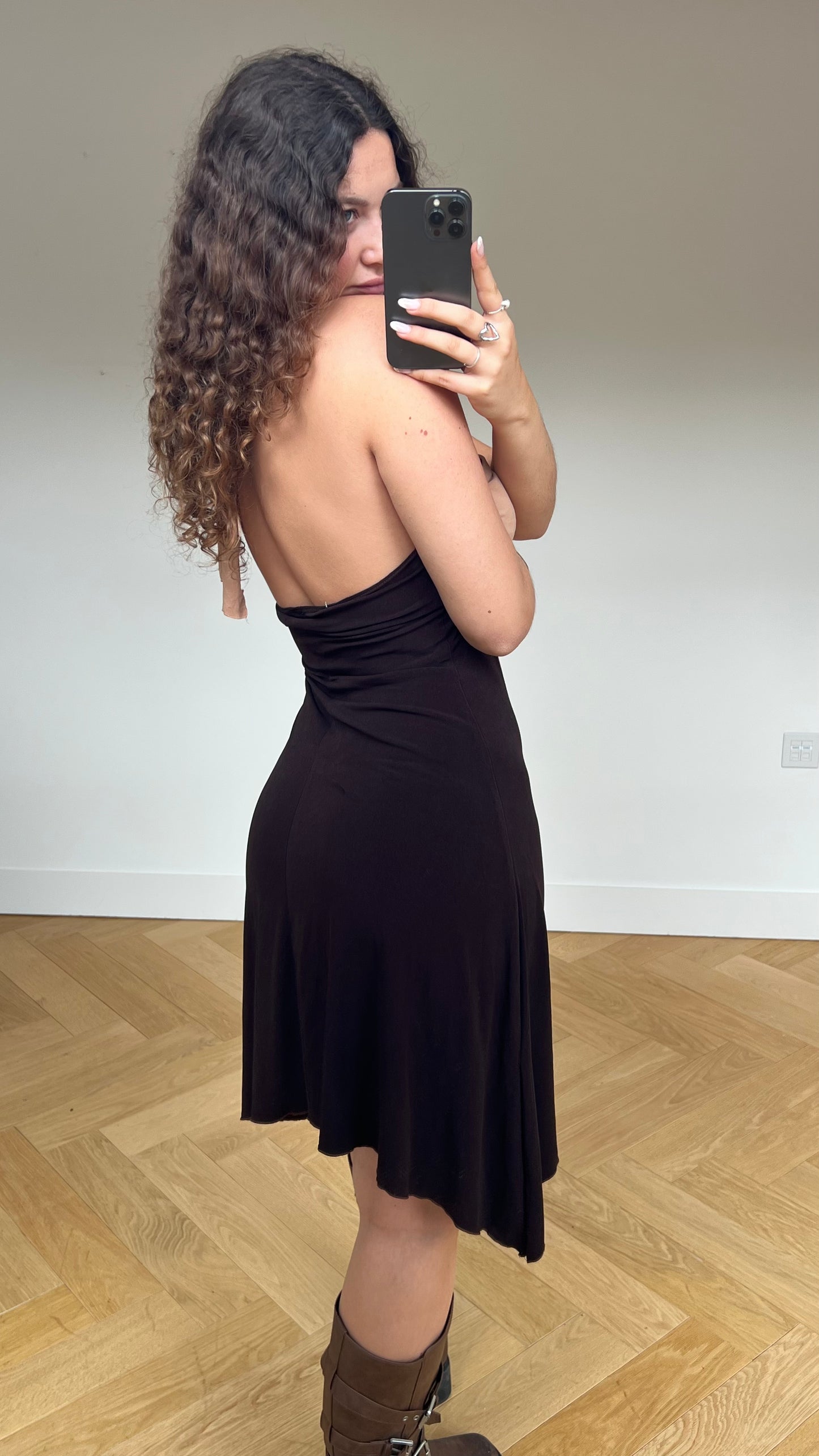 00s brown asymmetric midi dress- size M