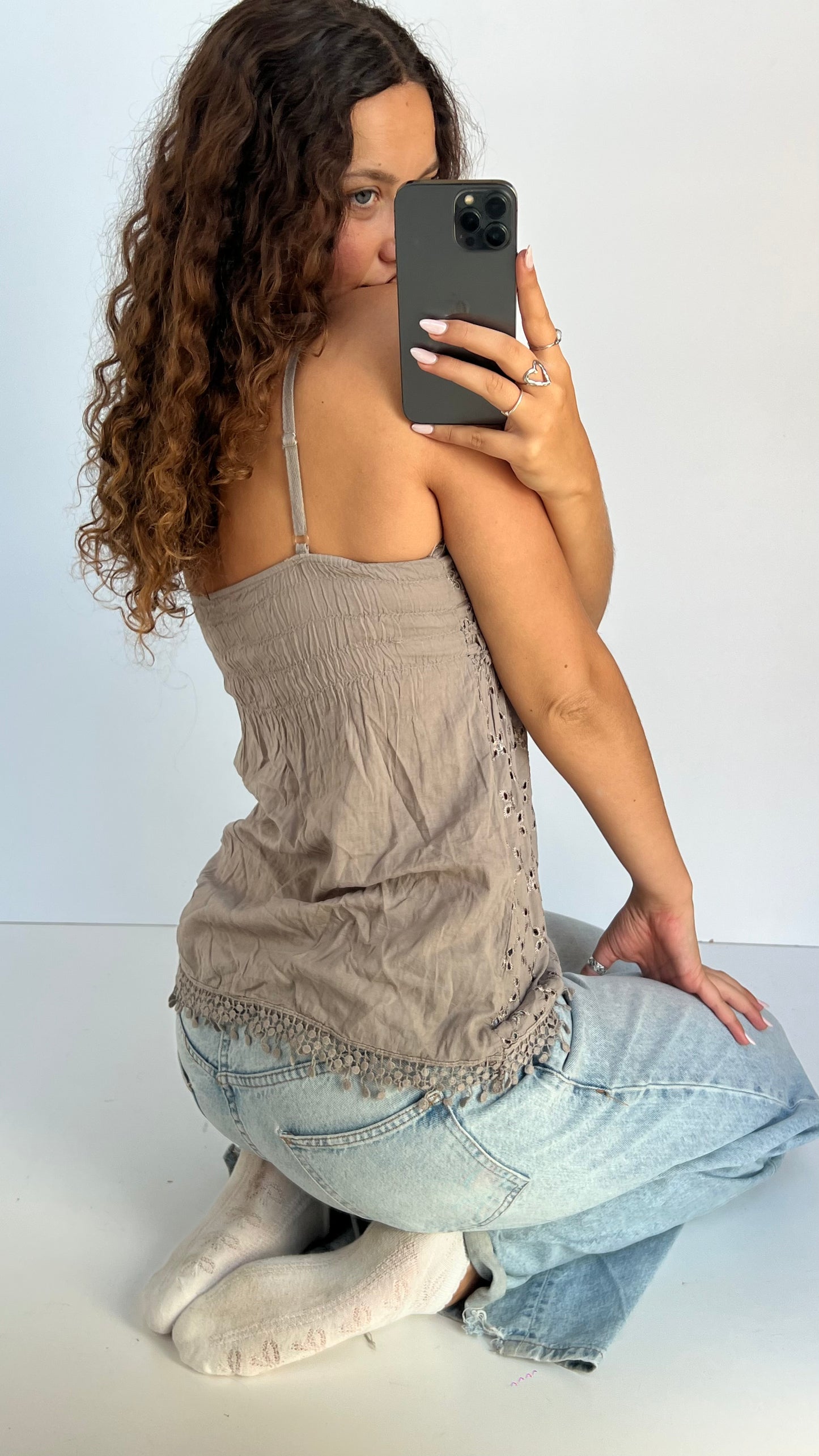 00s brown embroidered babydoll cami- size S