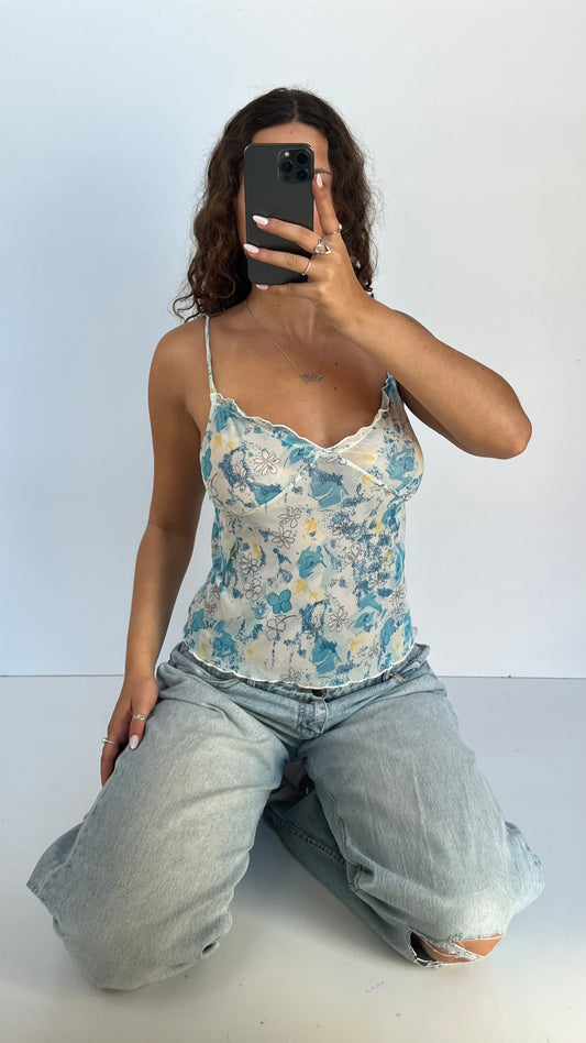 00s blue floral cami- size M