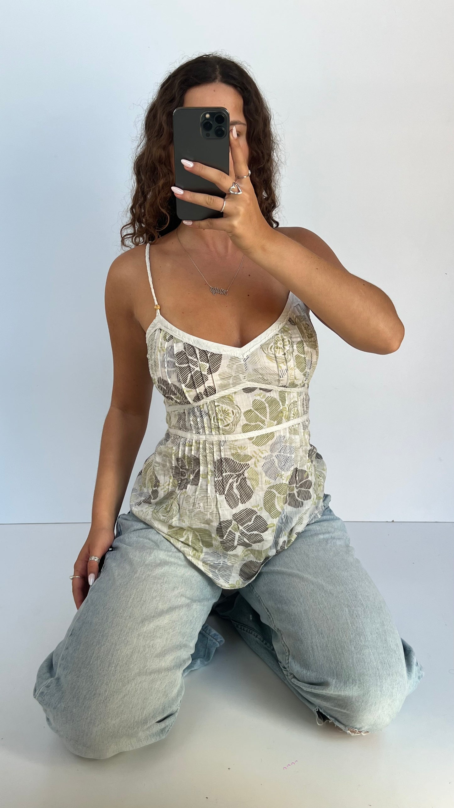 00s white green babydoll cami- size S