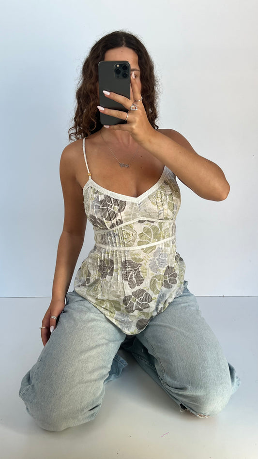 00s white green babydoll cami- size S