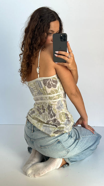 00s white green babydoll cami- size S