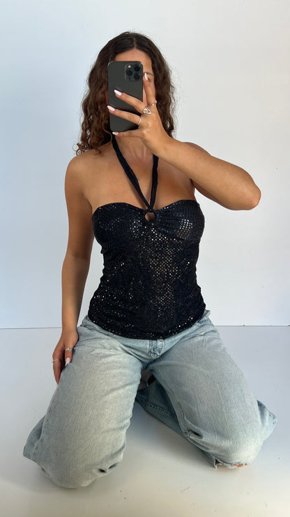 00s black glitter halter cami- size M