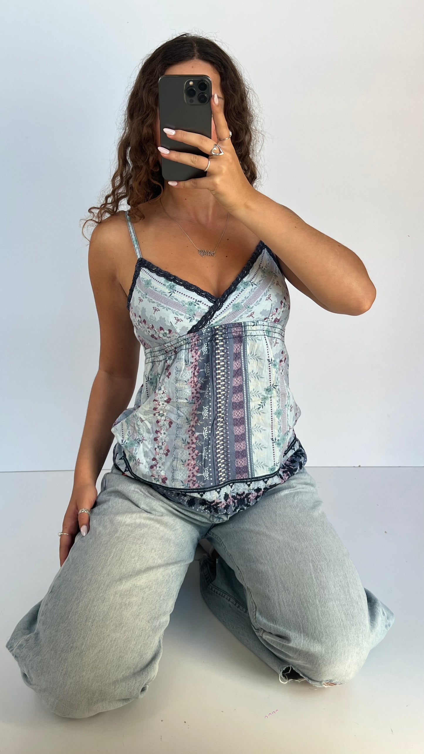 00s blue floral babydoll cami- size S