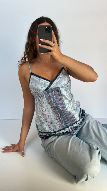 00s blue floral babydoll cami- size S