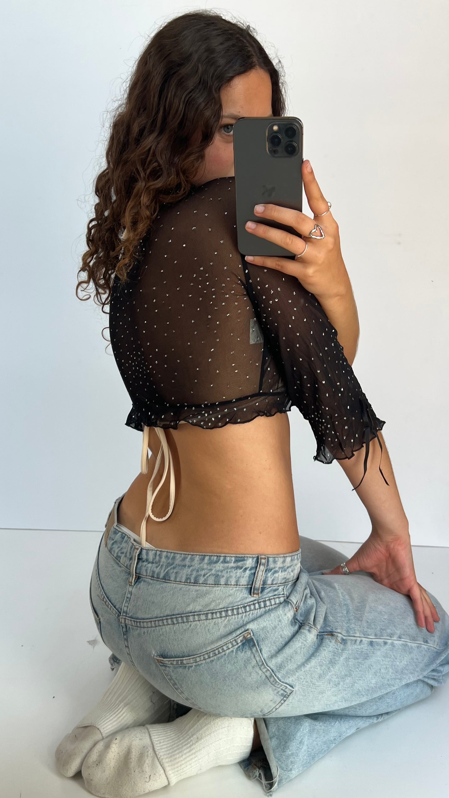 00s black mesh glitter cardigan- size S