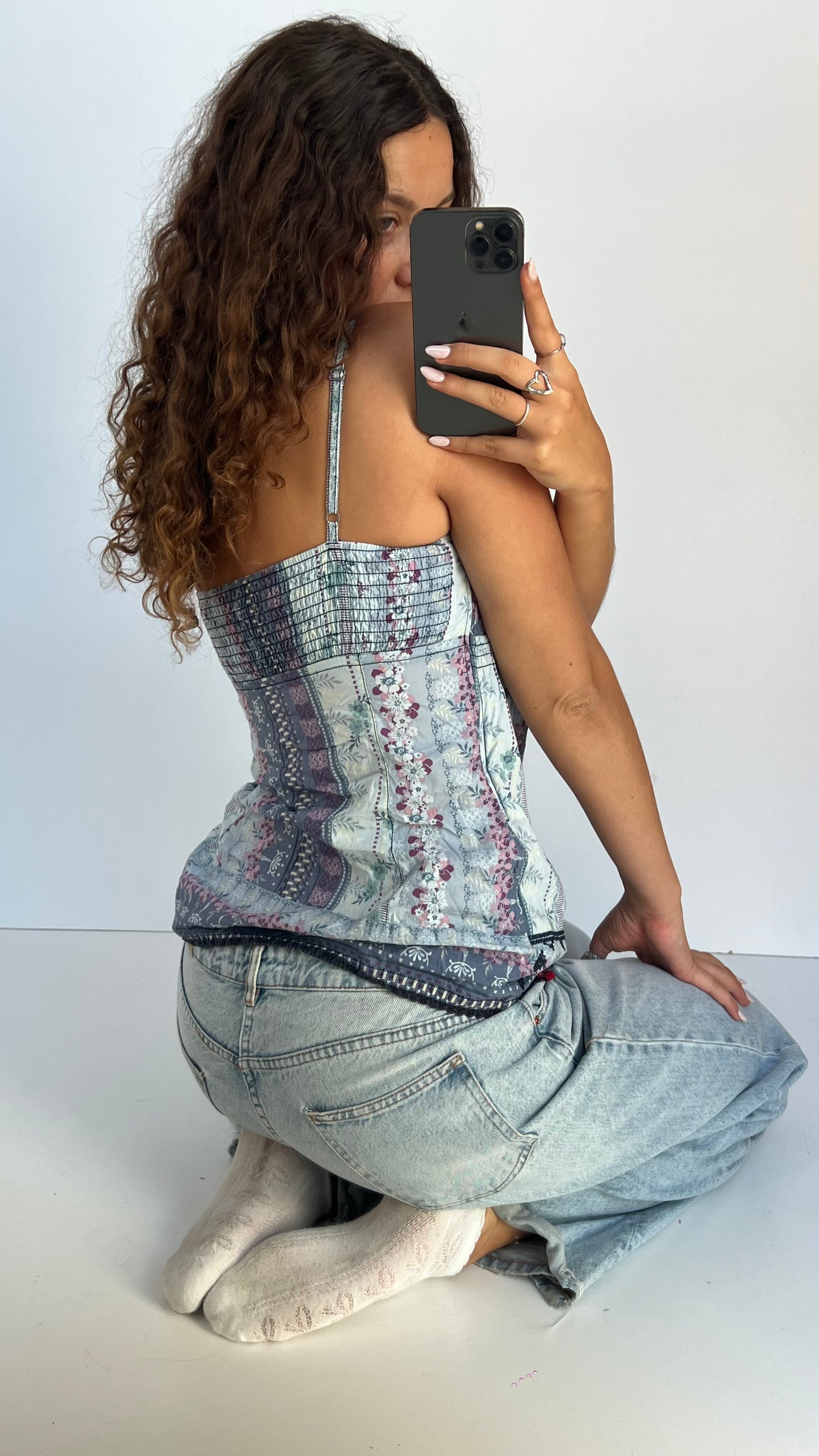 00s blue floral babydoll cami- size S
