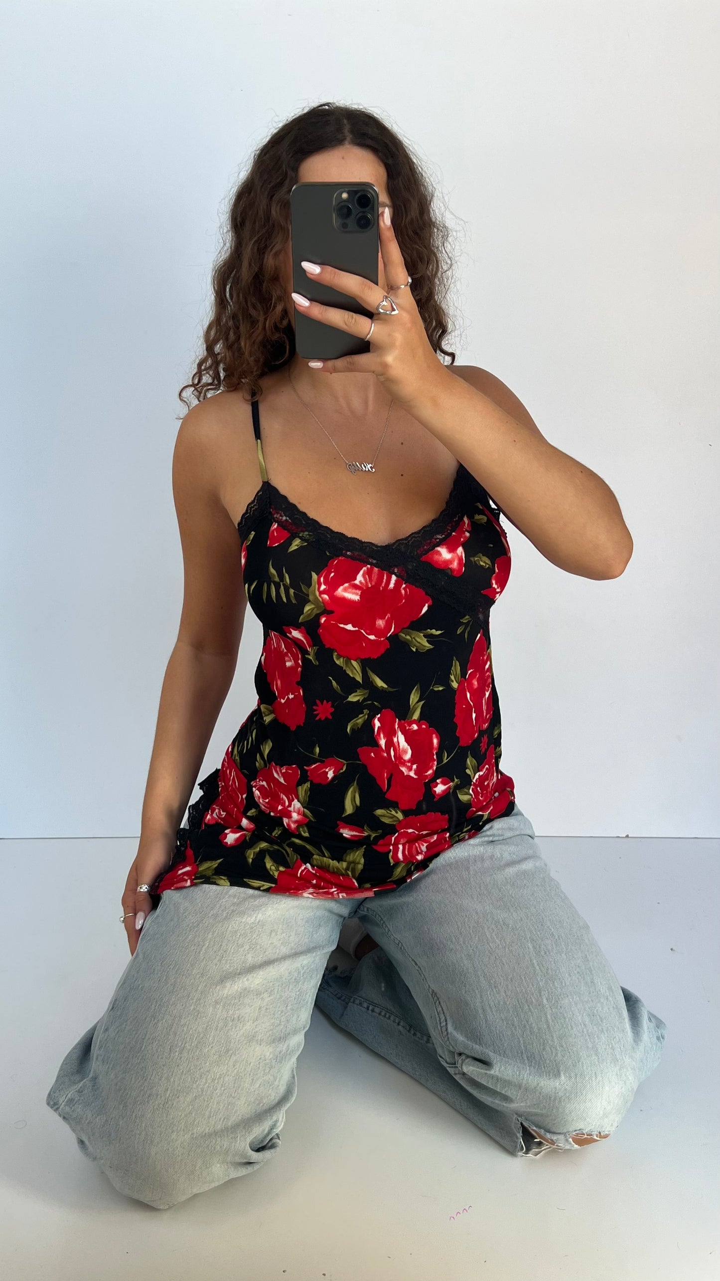 00s red floral cami- size L