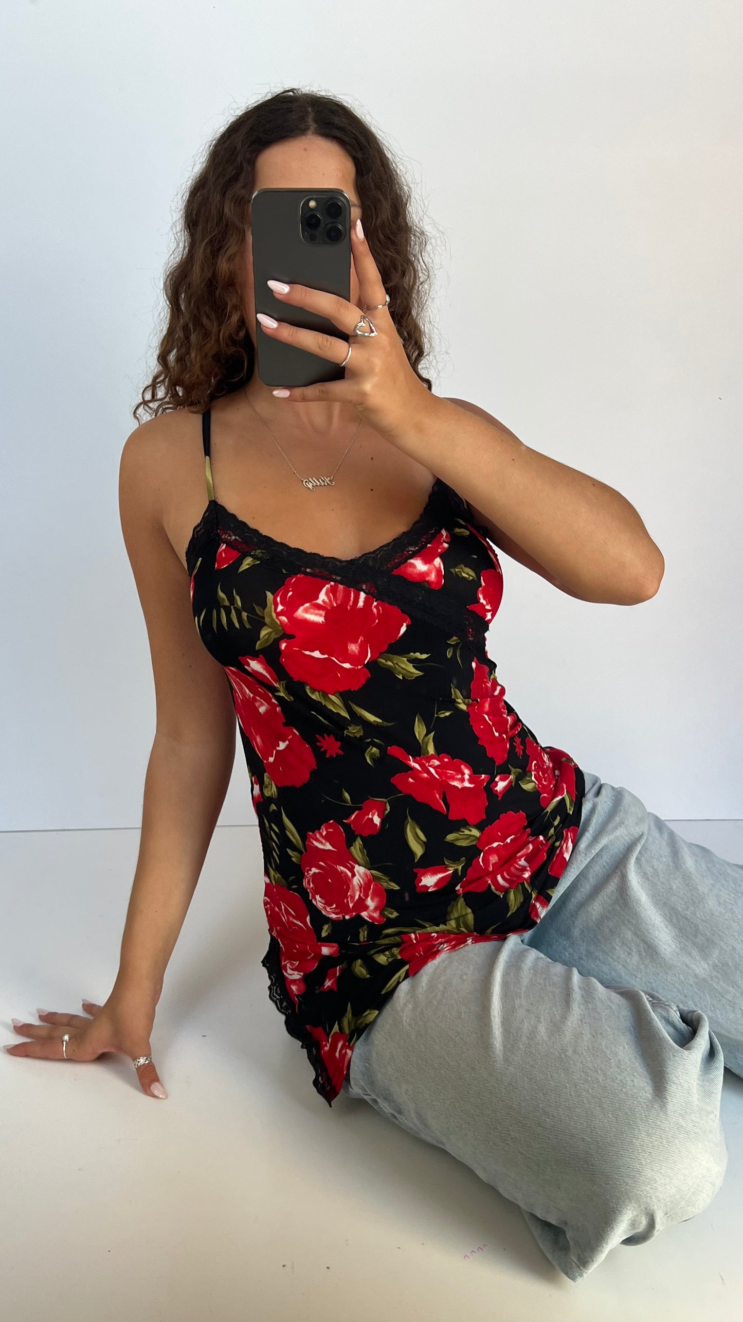 00s red floral cami- size L