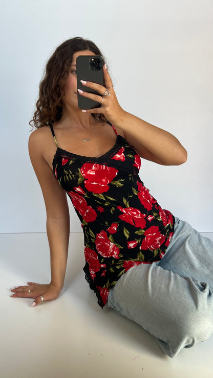 00s red floral cami- size L