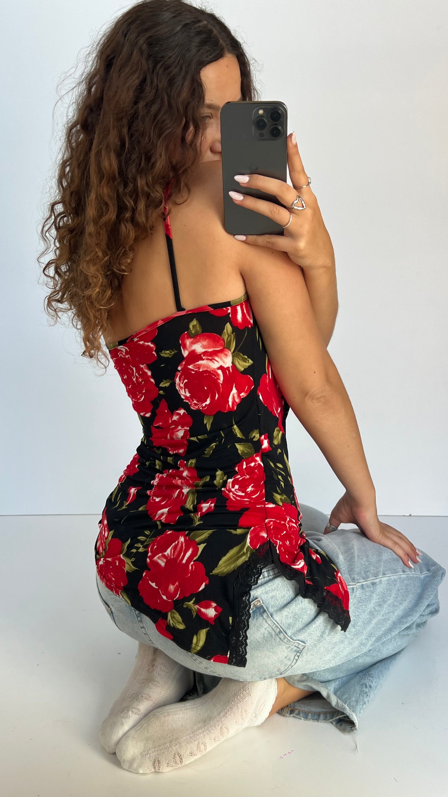 00s red floral cami- size L