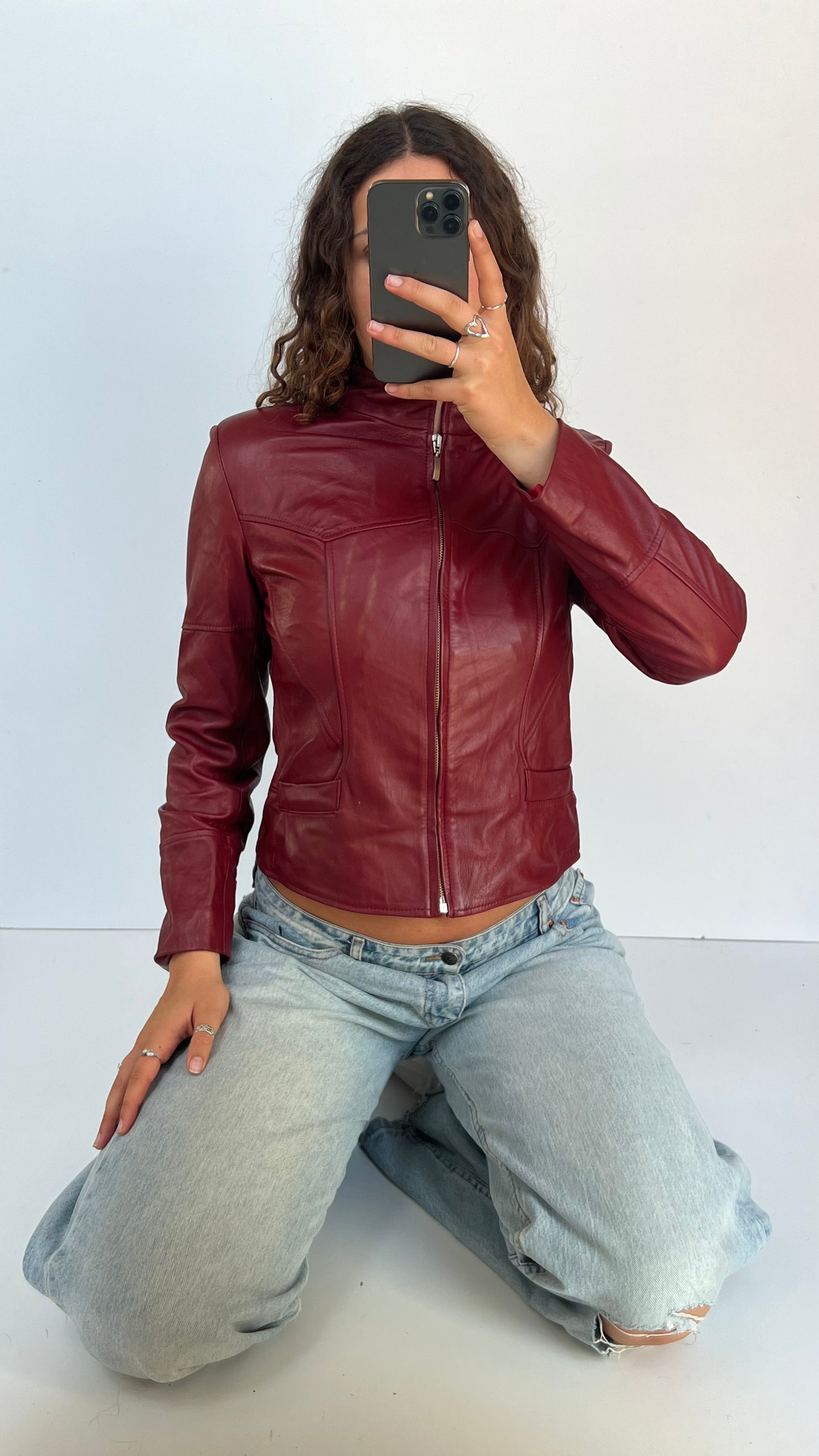 00s red leather jacket- size M