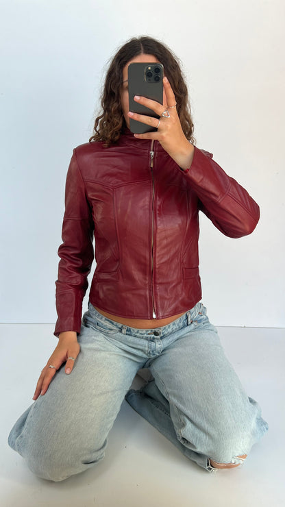 00s red leather jacket- size M