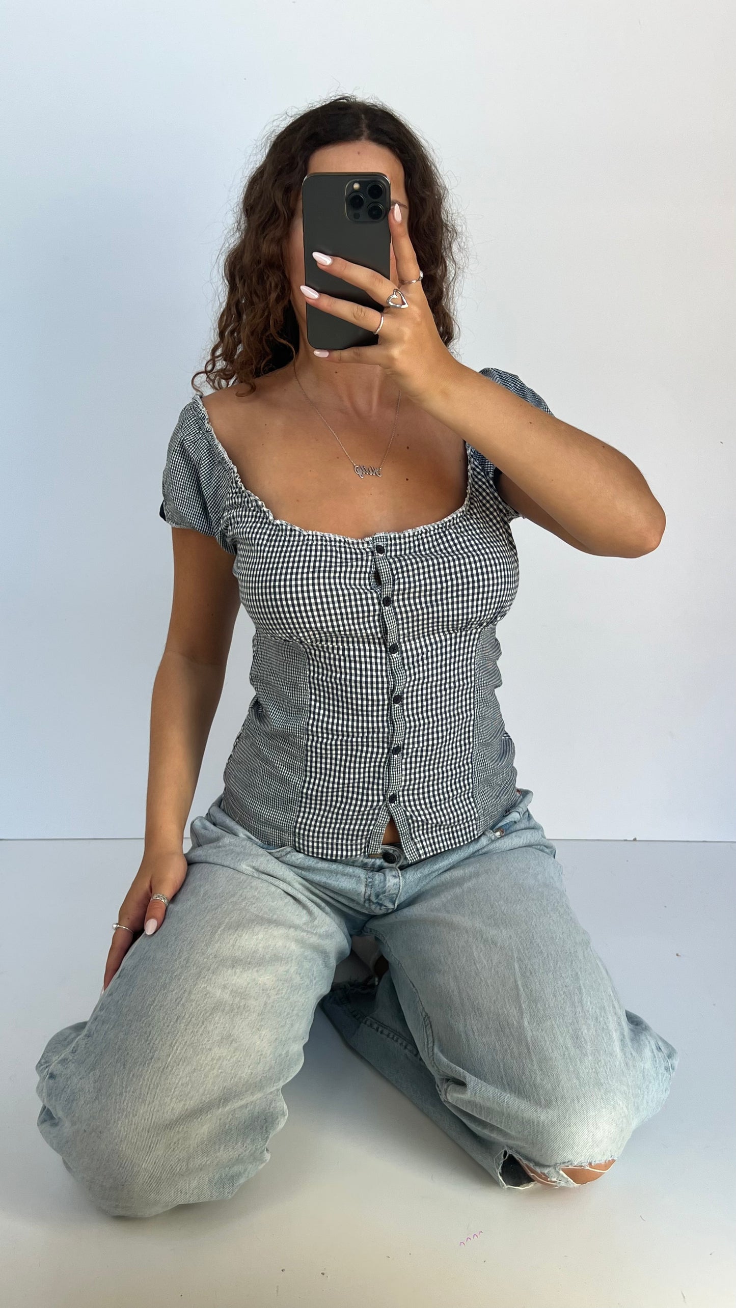 00s navy milkmaid top- size L