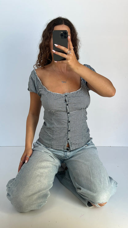 00s navy milkmaid top- size L