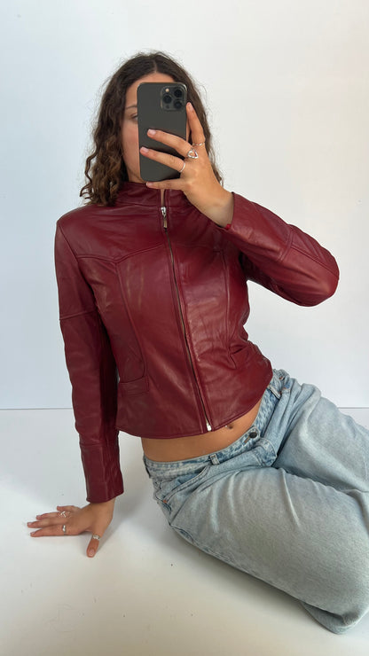 00s red leather jacket- size M