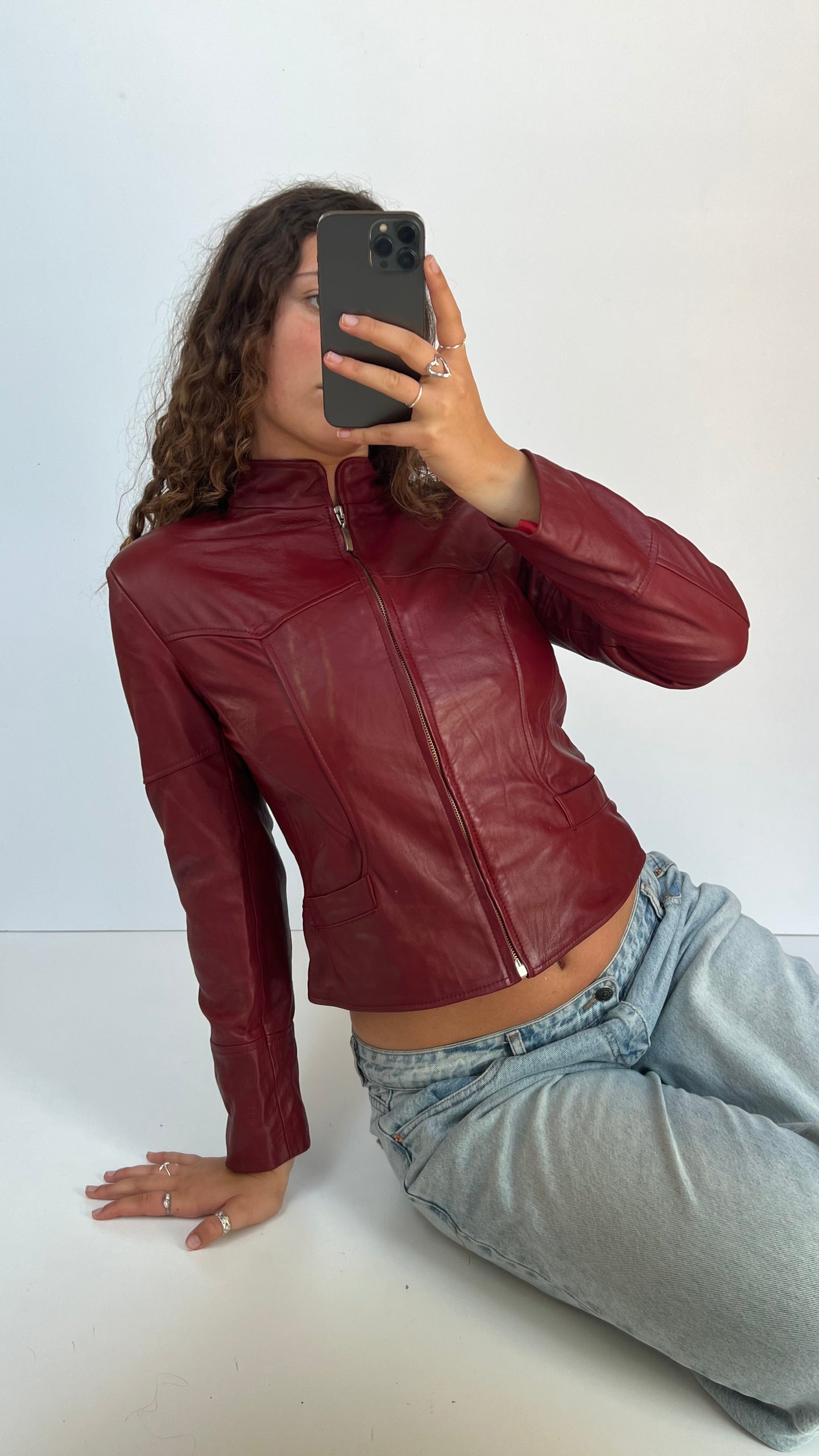 00s red leather jacket- size M